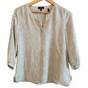 Theory 100% Silk Blouse White Blue Print Light Office Casual